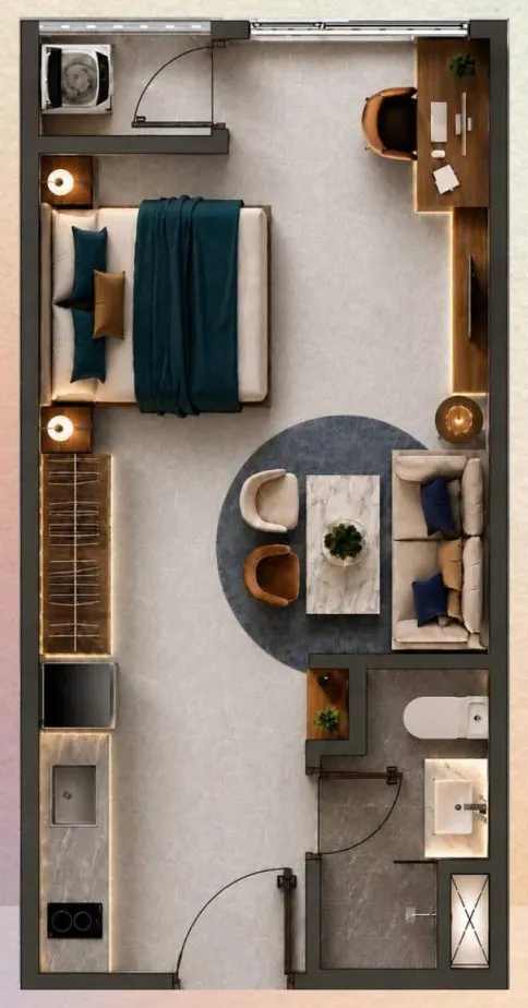 Mặt bằng căn Studio (Aura) — 35,24 m² tim tường, 31,82 m² thông thủy