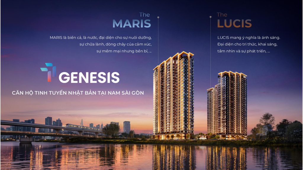 Phối cảnh và ý nghĩa biểu tượng của 2 tòa tháp The Maris và The Lucis tại dự án căn hộ TT Genesis Nam Sài Gòn.